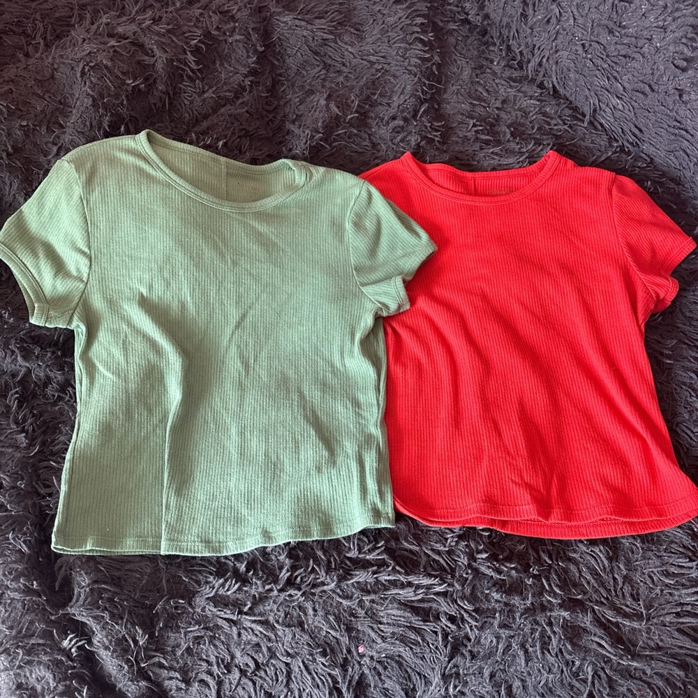 Green and Red Crop top Set